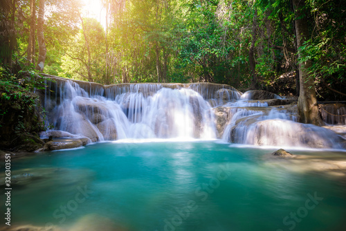 Fototapeta Naklejka Na Ścianę i Meble -  Beauty in nature, Huay Mae Khamin waterfall in tropical forest of national park, Kanchanaburi, Thailand
