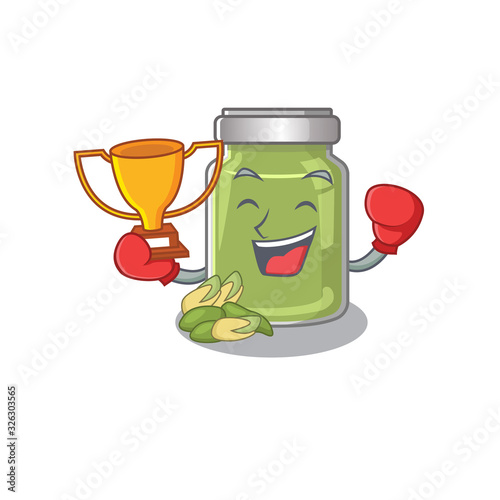 fantastic Boxing winner of pistachio butter in mascot cartoon design