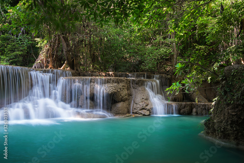 Beauty in nature, Huay Mae Khamin waterfall in tropical forest of national park, Kanchanaburi, Thailand © totojang1977