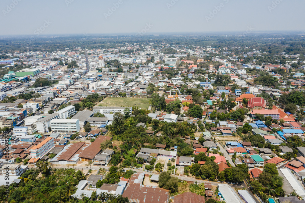Aerial view of Mueang Sisaket District Sisaket Province, Thailand