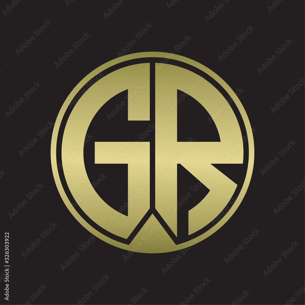 GR Logo monogram circle with piece ribbon style on gold colors GR Logo monogram circle with piece ribbon style on gold colors