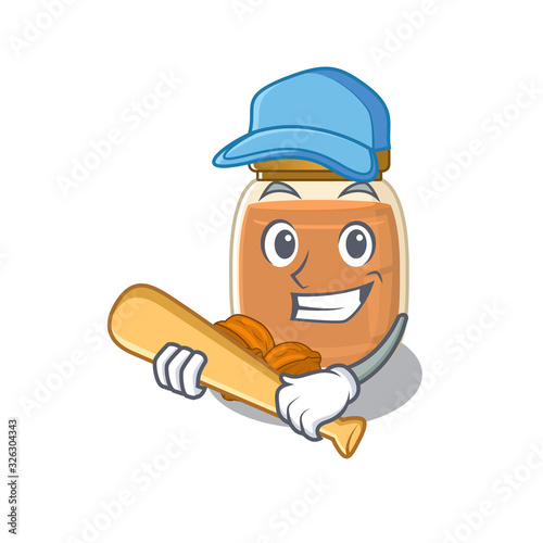 Smiley Funny walnut butter a mascot design with baseball