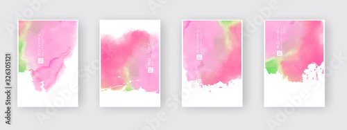 Set of cards with watercolor blots. Set of cards with hand drawn