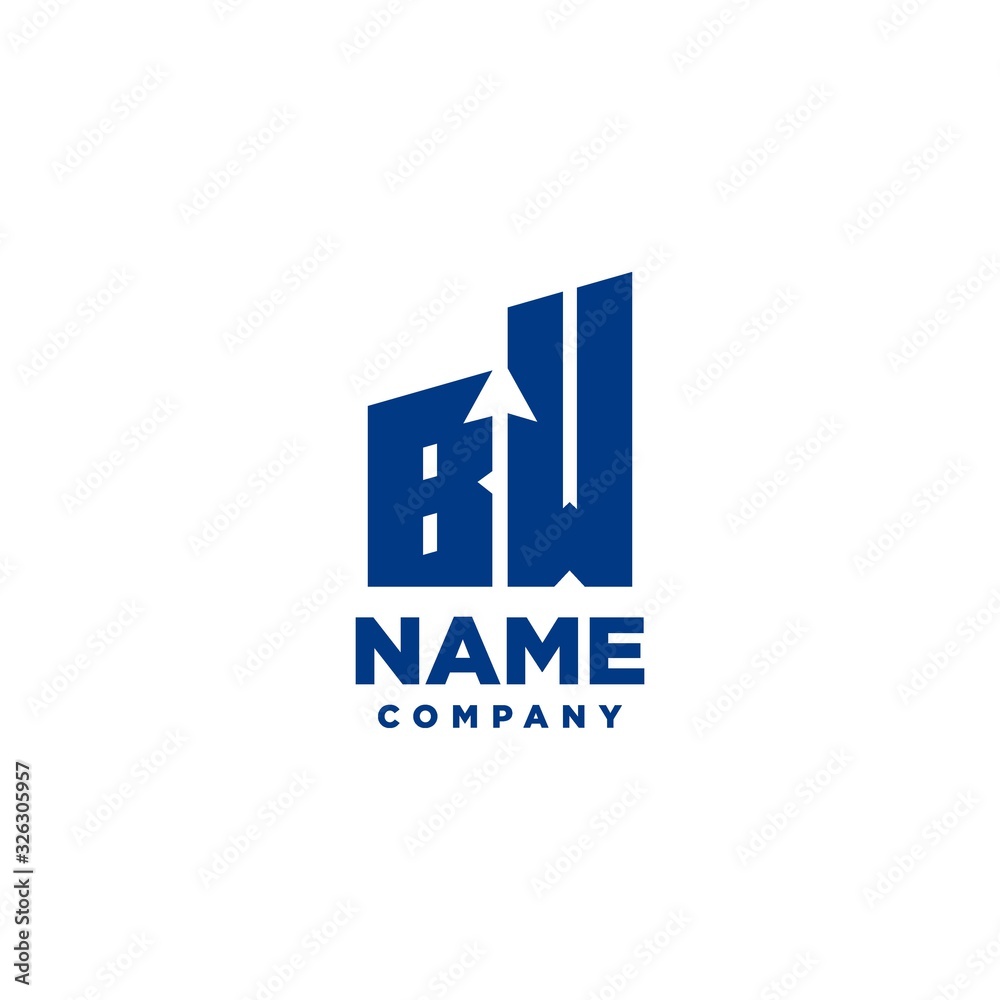 Fototapeta premium BW monogram logo with a negative space style arrow up design template