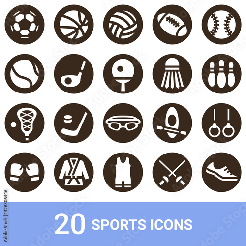 商品アイコン　スポーツ　白抜き　20セット