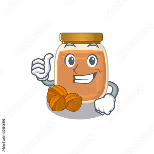 Funny walnut butter making Thumbs up gesture