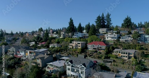 Rising Shot of Downtown Seattle on a Rare and Beautiful Cloudless Day