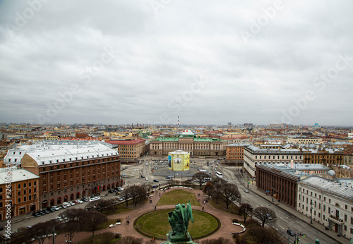 View of the city of St. Petersburg from the colonnade of St. Isaac's Cathedral, Russia.