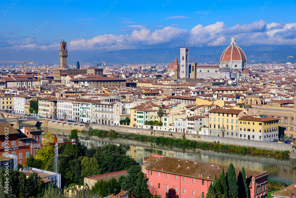 Panoramic view of the city of Florence from Michelangelo Square in Italy