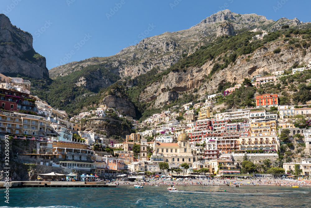  Positano seen from the sea on Amalfi Coast in the region Campania, Italy
