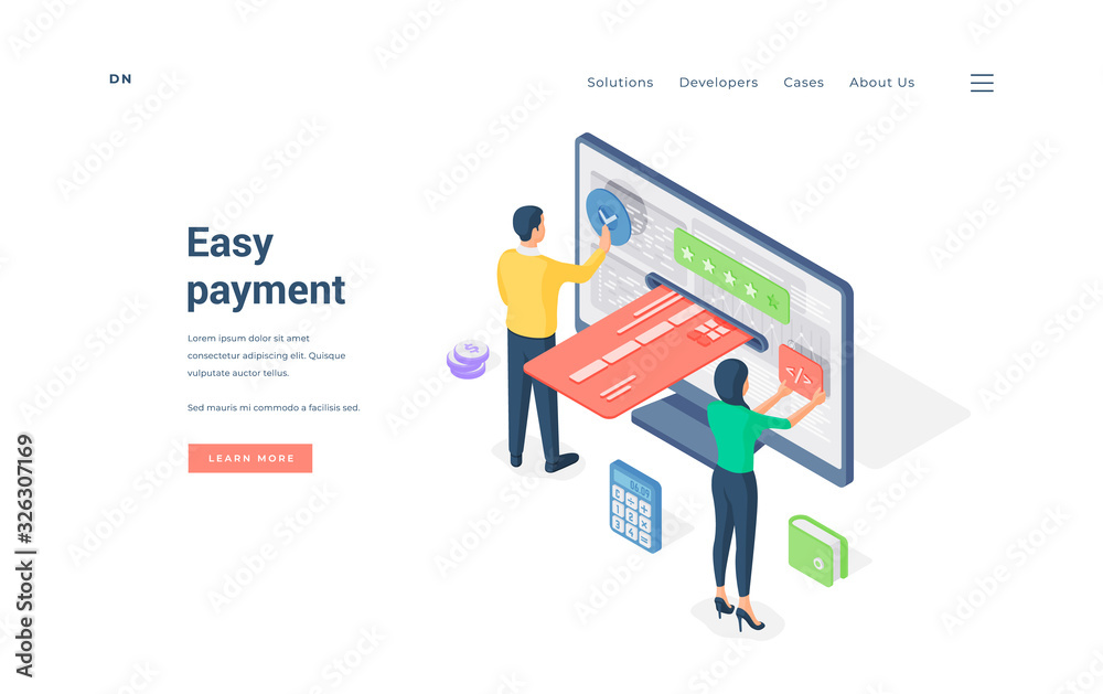 People using easy online payment service. Isometric vector illustration People using easy online payment service. Isometric vector illustration