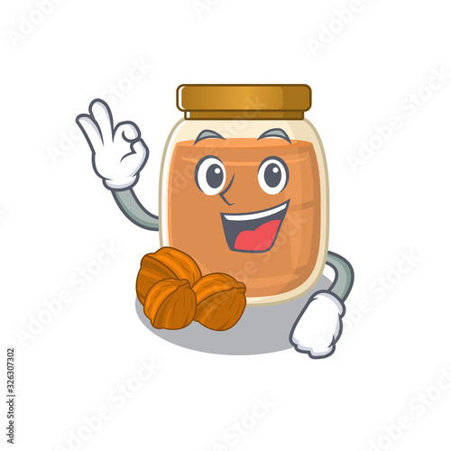 A funny picture of walnut butter making an Okay gesture