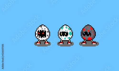 Pixel art cartoon monster egg characters.