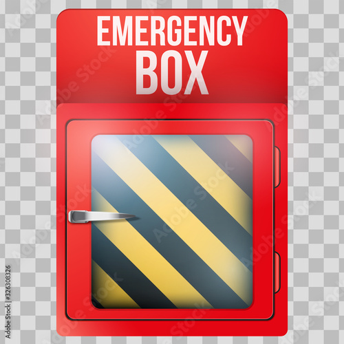 Empty red emergency box with in case of emergency breakable glass. Vector illustration Isolated on transparent background.
