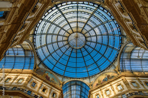 Glass dome of Galleria Vittorio Emanuele II in Milan  Italy s oldest shopping mall