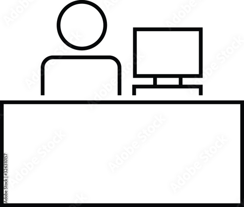 Cashier and cash register icon - vector illustration.