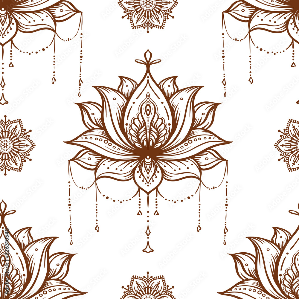 Seamless pattern with ornate Lotus flower. Ayurveda symbol of harmony ...
