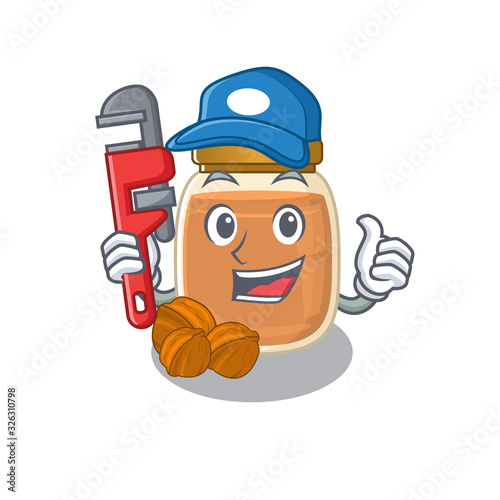 A cute picture of walnut butter working as a Plumber