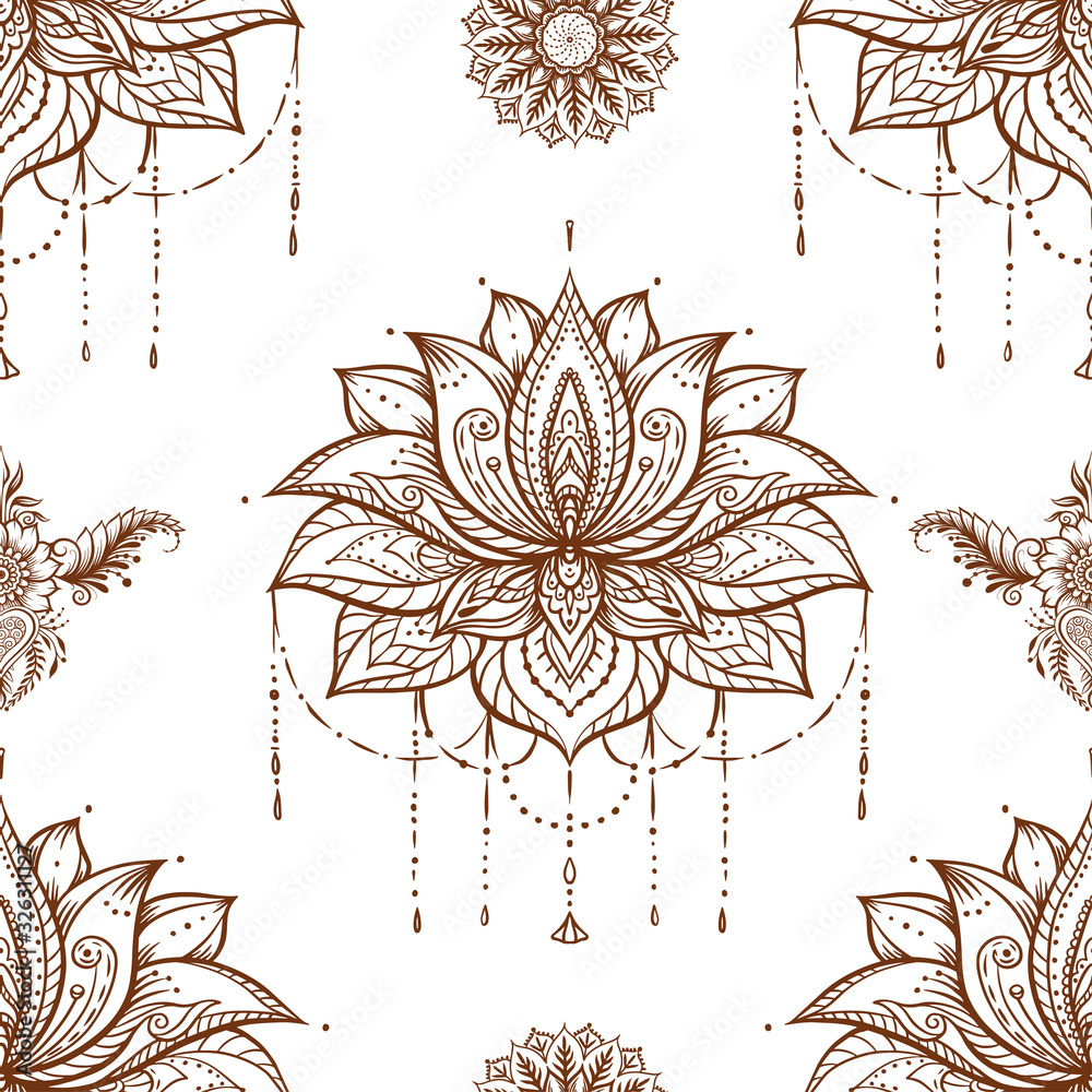 Seamless pattern with ornate Lotus flower. Ayurveda symbol of harmony ...