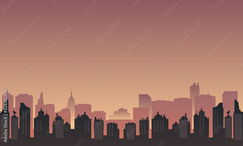 Urban silhouette with many tall buildings in the afternoon Urban silhouette with many tall buildings in the afternoon