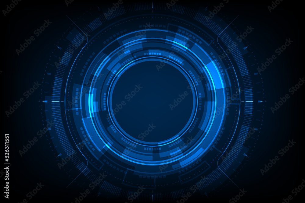 Blue light circle center cyberspace on dark background HUD.