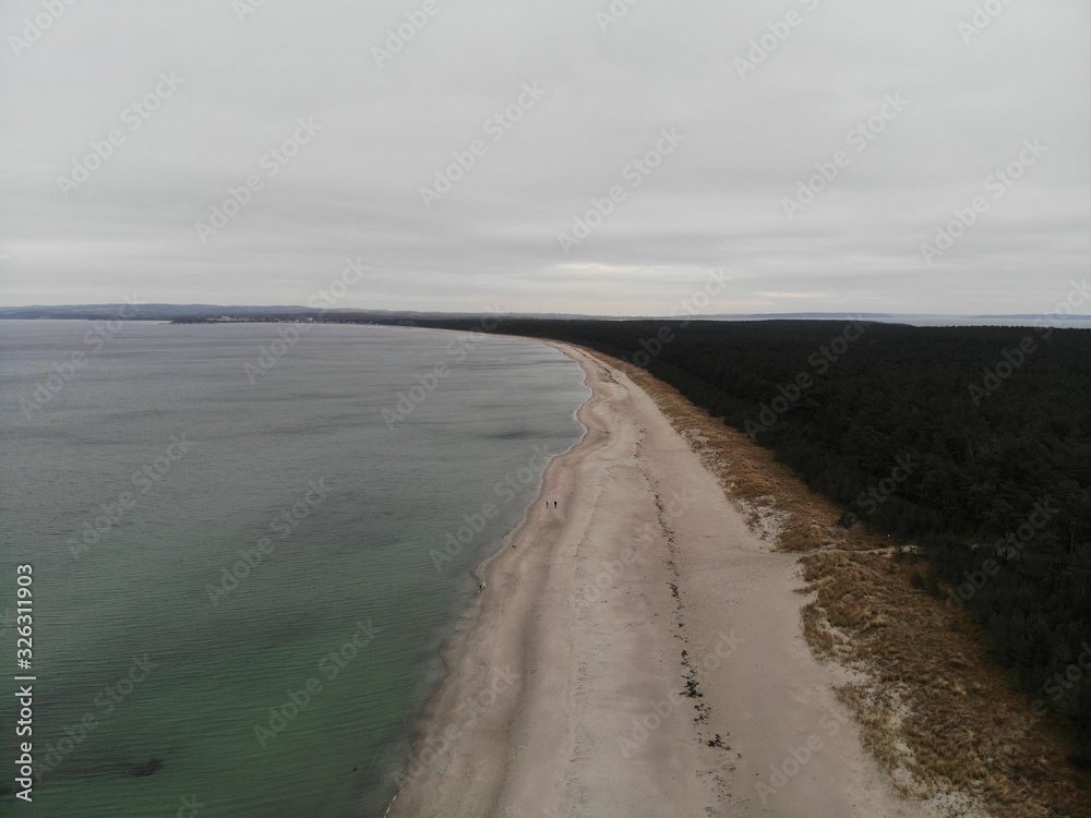 Aerial view of Schaabe spit national park on island Rugia, Glowe, Germany Aerial view of Schaabe spit national park on island Rugia, Glowe, Germany