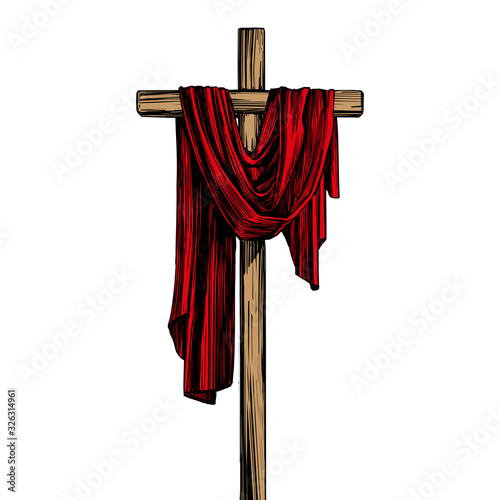 Christian wooden cross. Easter, symbol of Christianity hand drawn vector illustration sketch