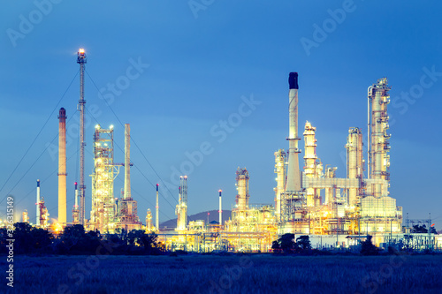 Oil gas refinery plant. May called petroleum, production or petrochemical plant. Industrial factory construction from engineering technology with steel pipe, pipeline, tank. Business for power energy.