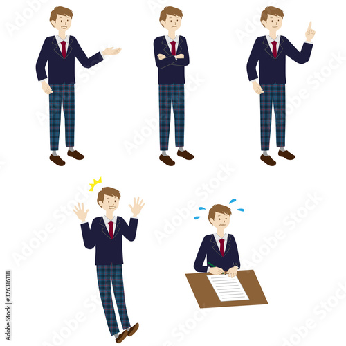 Illustration of a male student 5 poses set