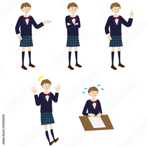 Illustration of a female student 5 poses set