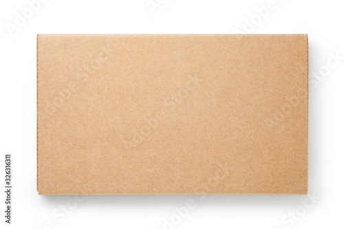 Brown cardboard box isolated on white background. Top view.