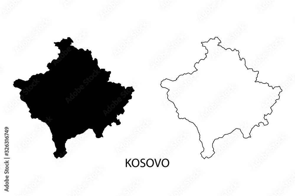 Kosovo map vector, isolated on white background. Black template, flat earth.  Simplified, generalized with round corners.