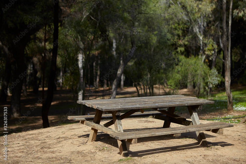 picnic table at a forest at Greece