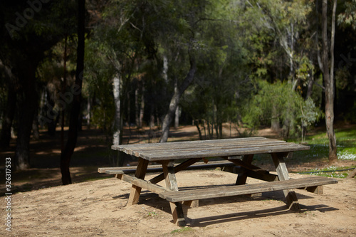 picnic table at a forest at Greece