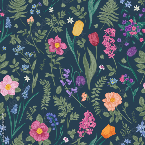 Dark floral seamless pattern.