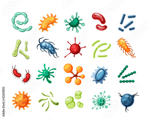 viruses. germs flu bacteria bacillus characters healthcare medical biology vector colored viruses illustrations isolated