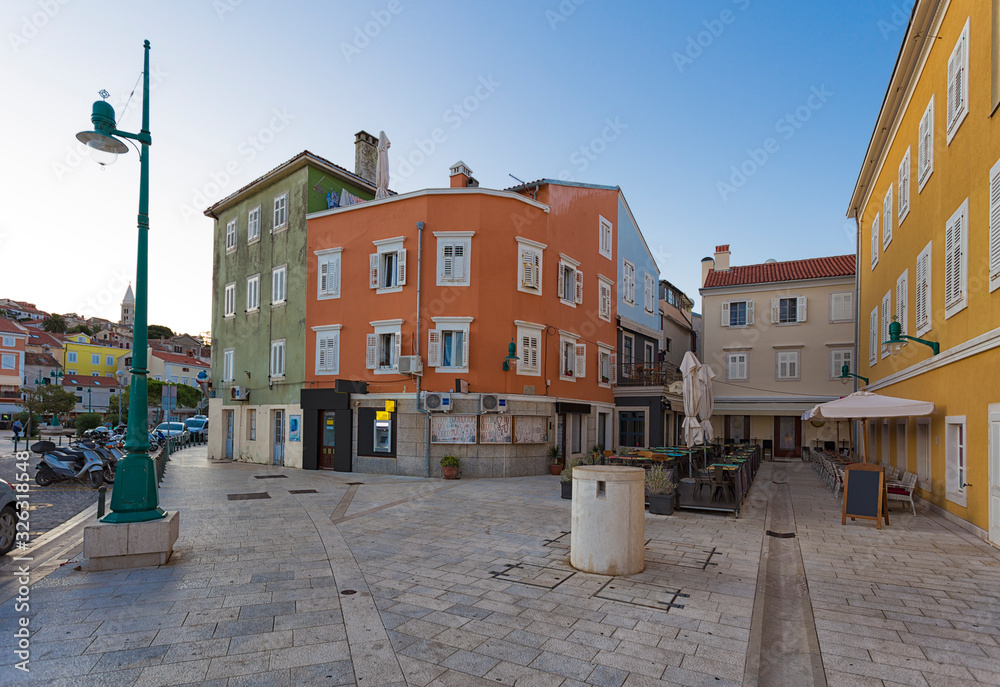 Street scene in Malj Losinj town, Croatia.