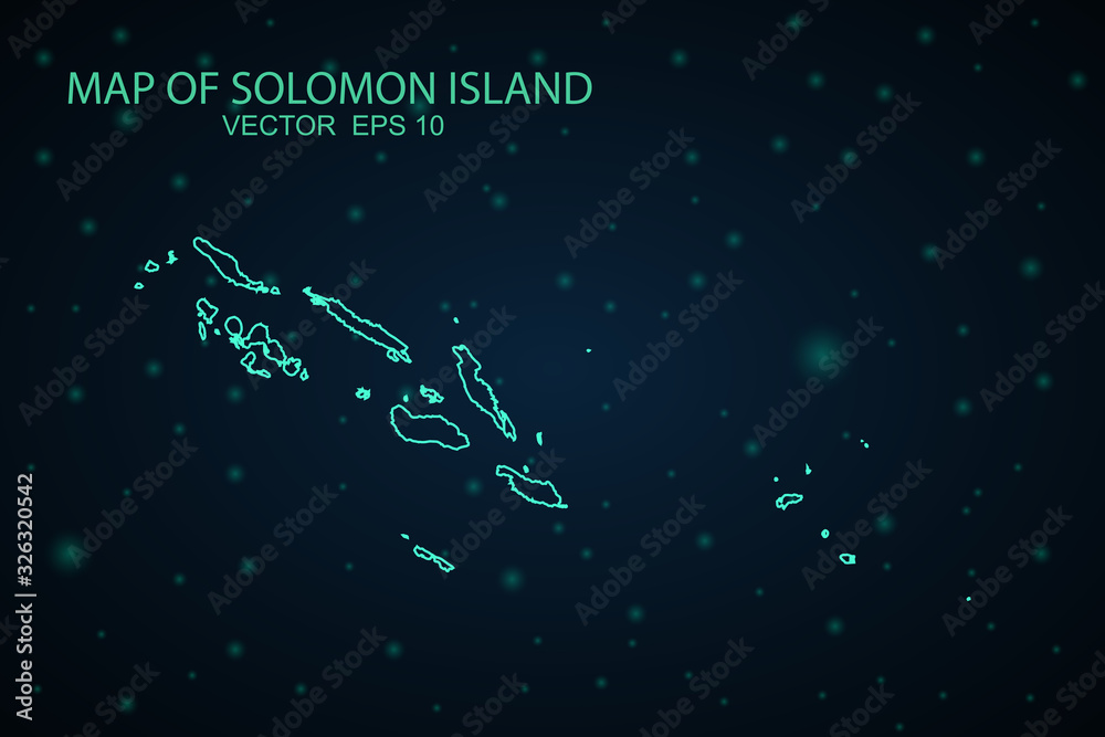 Map of Solomon Island. Wire frame 3D mesh polygonal network line, design sphere, dot and structure. communications map of Solomon Island. Vector Illustration EPS10.