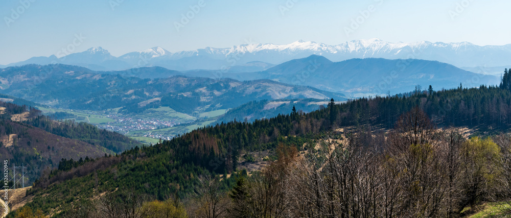 view from Martacky vrch hill in springtime Javorniky mountains in Slovakia