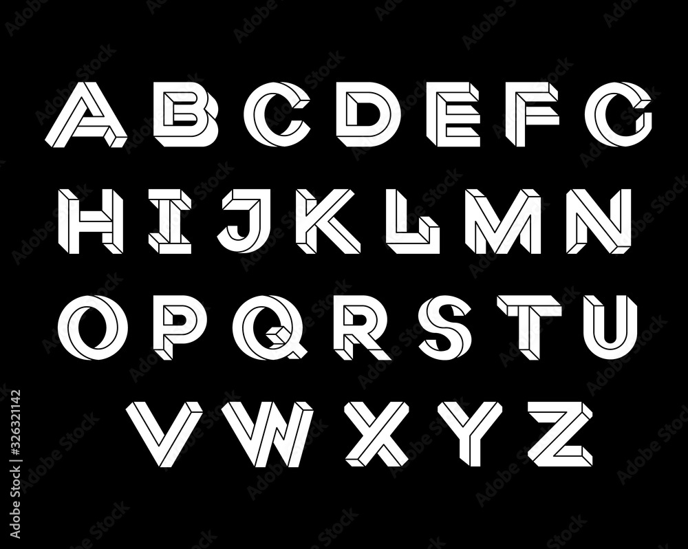 Impossible Geometry letters. Impossible shape font. Geometric Isometric graphics. Black letters on a white background. Vector illustration 10 eps Impossible Geometry letters. Impossible shape font. Geometric Isometric graphics. Black letters on a white background. Vector illustration 10 eps