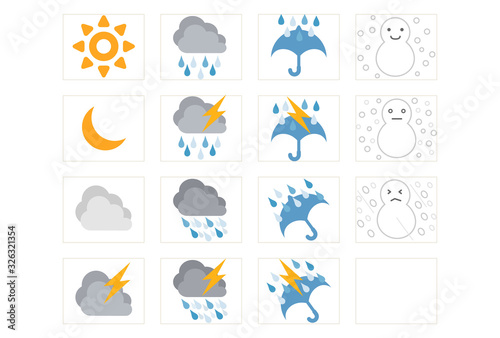 基本の天気・天候アイコンのベクターイラスト素材のセット　カラー