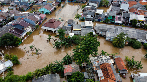 Fotografie, Obraz Aerial POV view Depiction of flooding