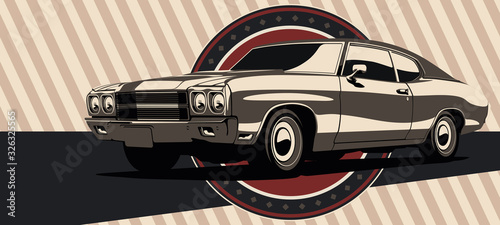 Naklejka Classic muscle car in vector. Vintage style, solid colors.