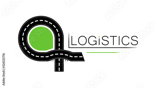Logo or emlem of a logistics company or road service. road construction. Shipping. Transport interchange.