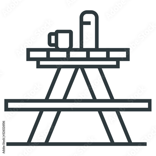picnic table black line icon on white background