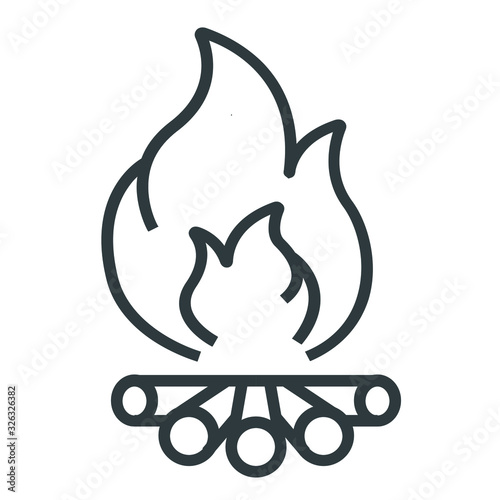 Camping fire black line icon on white background