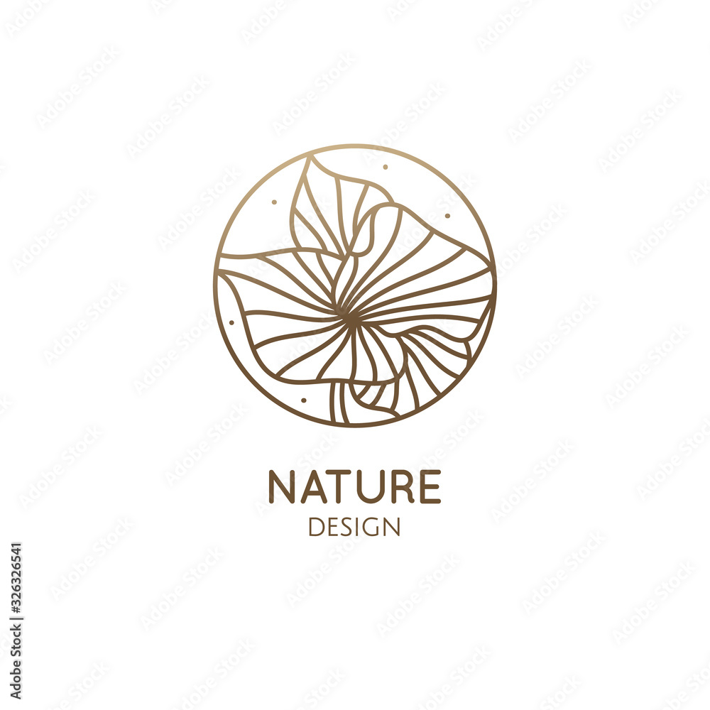 Tropical plant logo. Round emblem leaf plant in linear style. Vector abstract badge houseplant for design a plant grown indoors Tropical plant logo. Round emblem leaf plant in linear style. Vector abstract badge houseplant for design a plant grown indoors