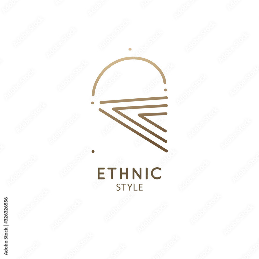 Naklejka Vector logo of nature geometric elements with sun and sea. Sacred abstract symbol. Minimal icon of abstract landscape, business emblem for design