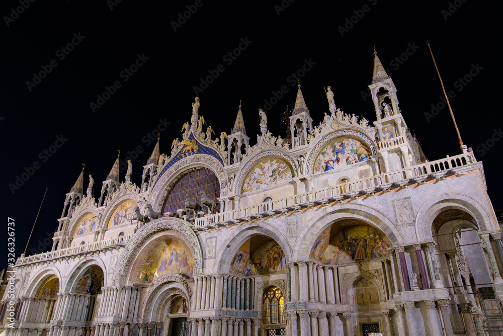 Night view of St Mark's Basilica at St Mark's Square (Piazza San Marco), Venice, Italy