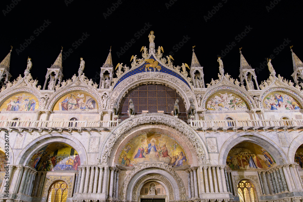 Night view of St Mark's Basilica at St Mark's Square (Piazza San Marco), Venice, Italy